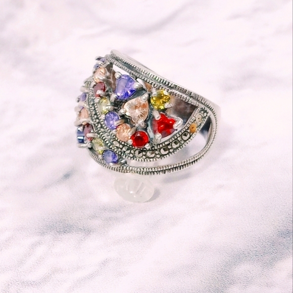 Sterling Silver Multicolored‎ Gemstone Ring - Picture 2 of 6